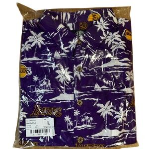 LA Lakers Purple Hawaiian Button Up Shirt Mens Size Large